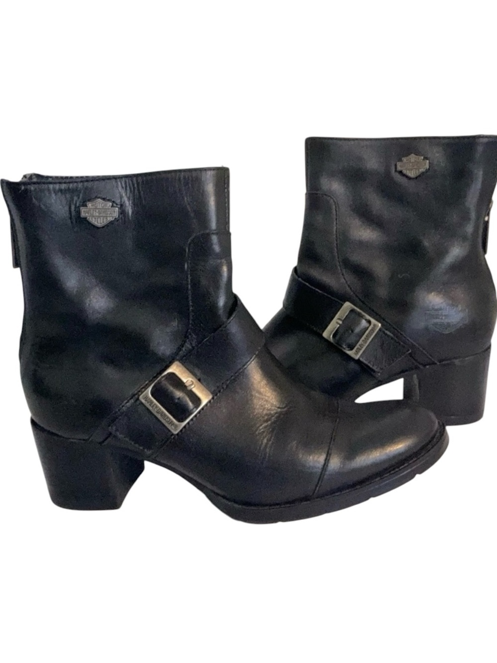 Harley-Davidson Harness Ankle Boots Black Leather Buckle Moto Size 6